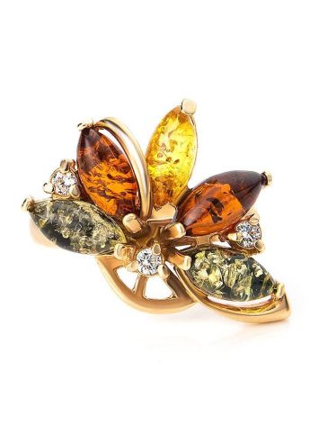 Multicolor Amber Ring In Gold-Plated Silver With Crystals The Verbena, Ring Size: 12 / 21.5, image , picture 3