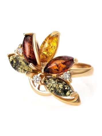 Multicolor Amber Ring In Gold-Plated Silver With Crystals The Verbena, Ring Size: 12 / 21.5, image , picture 4