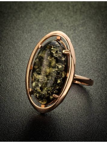 Green Amber Cocktail Ring In Gold-Plated Silver The Elegy, Ring Size: 13 / 22, image , picture 2