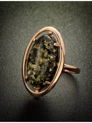 Green Amber Cocktail Ring In Gold-Plated Silver The Elegy, Ring Size: 8.5 / 18.5, image , picture 2