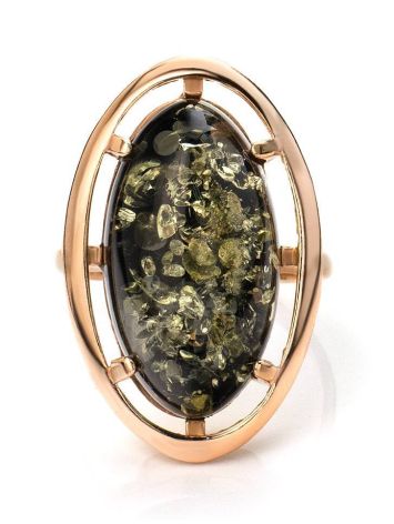 Green Amber Cocktail Ring In Gold-Plated Silver The Elegy, Ring Size: 8.5 / 18.5, image , picture 4