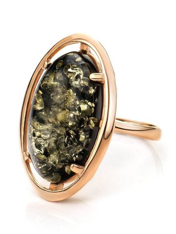 Green Amber Cocktail Ring In Gold-Plated Silver The Elegy, Ring Size: 8.5 / 18.5, image , picture 5