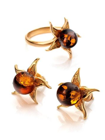 Wonderful Gold Plated Ring With Luminous Cognac Amber The Persimmon, Ring Size: 11.5 / 21, image , picture 6