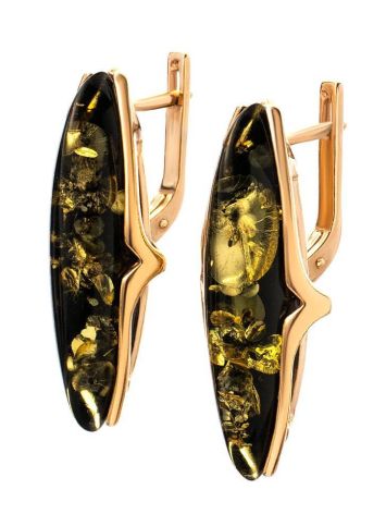 Gold-Plated Silver Earrings With Green Amber The Barcelona, image , picture 5