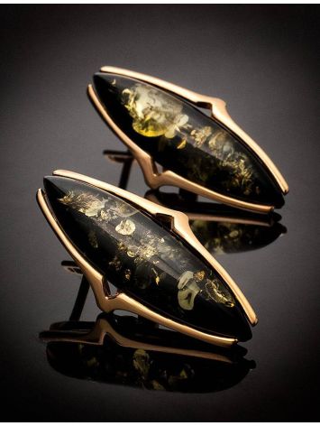 Gold-Plated Silver Earrings With Green Amber The Barcelona, image , picture 2
