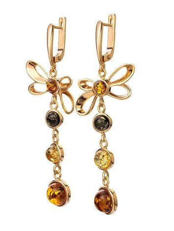 Gold-Plated Dangle Earrings With Multicolor Amber The Caprice, image , picture 3
