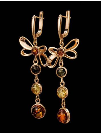 Gold-Plated Dangle Earrings With Multicolor Amber The Caprice, image , picture 4