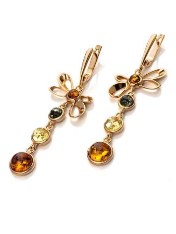 Gold-Plated Dangle Earrings With Multicolor Amber The Caprice, image , picture 5