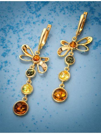 Gold-Plated Dangle Earrings With Multicolor Amber The Caprice, image , picture 2