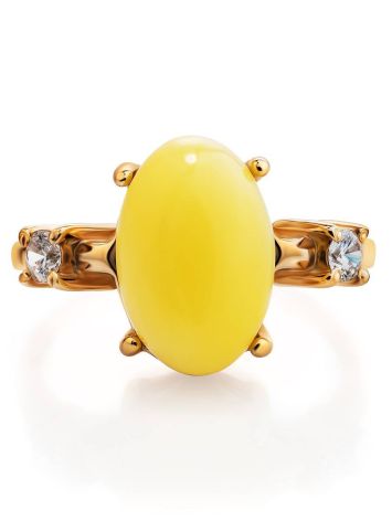 Honey Amber Ring In Gold-Plated Silver With Crystals The Nostalgia, Ring Size: 12 / 21.5, image , picture 4