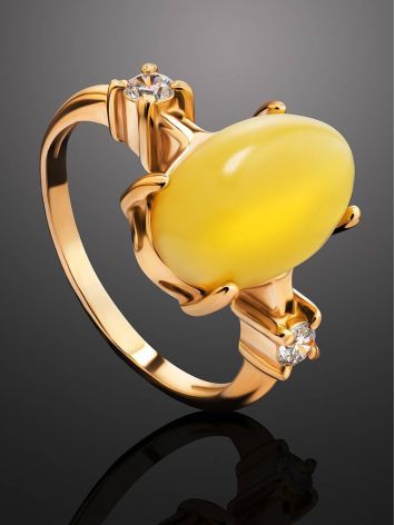Honey Amber Ring In Gold-Plated Silver With Crystals The Nostalgia, Ring Size: 12 / 21.5, image , picture 2