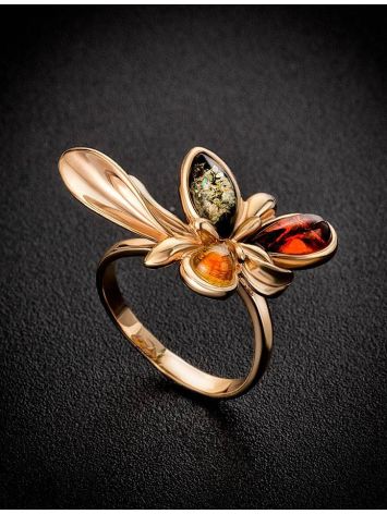 Multicolor Amber Ring In Gold-Plated Ring The Verbena, Ring Size: 13 / 22, image , picture 2