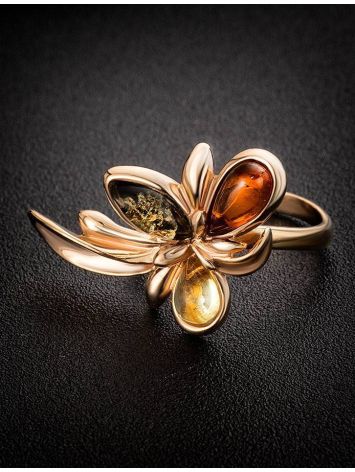 Multicolor Amber Ring In Gold-Plated Ring The Verbena, Ring Size: 13 / 22, image , picture 3