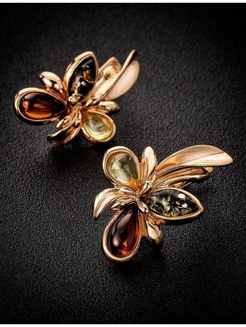 Wonderful Multicolor Amber Earrings In Gold-Plated Silver The Verbena, image , picture 2