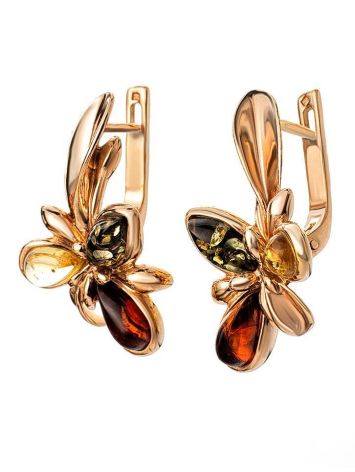 Wonderful Multicolor Amber Earrings In Gold-Plated Silver The Verbena, image , picture 4