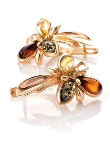 Wonderful Multicolor Amber Earrings In Gold-Plated Silver The Verbena, image , picture 3