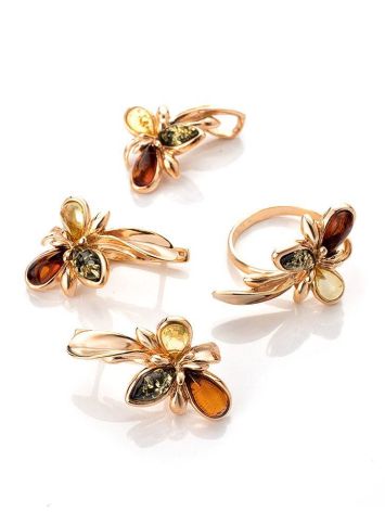 Wonderful Multicolor Amber Earrings In Gold-Plated Silver The Verbena, image , picture 5