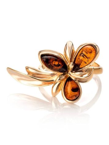 Gold-Plated Ring With Cognac Amber The Verbena, Ring Size: 13 / 22, image , picture 3