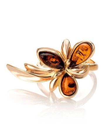 Gold-Plated Ring With Cognac Amber The Verbena, Ring Size: 12 / 21.5, image , picture 3