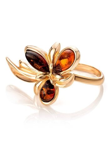 Gold-Plated Ring With Cognac Amber The Verbena, Ring Size: 12 / 21.5, image , picture 4