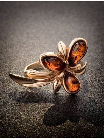 Gold-Plated Ring With Cognac Amber The Verbena, Ring Size: 13 / 22, image , picture 2