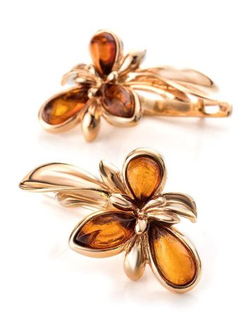 Gold-Plated Earrings With Cognac Amber The Verbena, image , picture 3