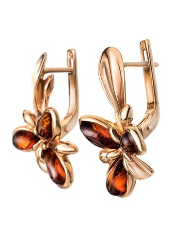 Gold-Plated Earrings With Cognac Amber The Verbena, image , picture 4