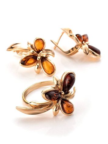 Gold-Plated Earrings With Cognac Amber The Verbena, image , picture 5