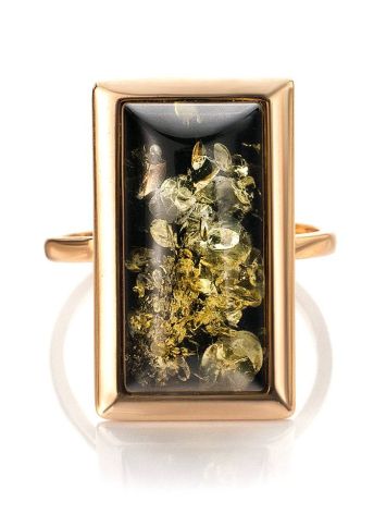 Geometric Gold-Plated Cocktail Ring With Green Amber The Chelsea, Ring Size: 12 / 21.5, image , picture 3