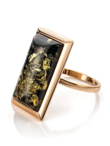 Geometric Gold-Plated Cocktail Ring With Green Amber The Chelsea, Ring Size: 12 / 21.5, image , picture 4