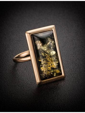 Geometric Gold-Plated Cocktail Ring With Green Amber The Chelsea, Ring Size: 12 / 21.5, image , picture 2