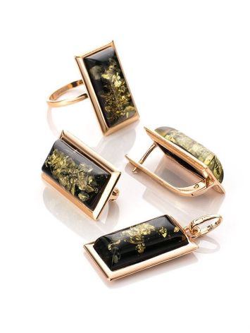 Geometric Gold-Plated Cocktail Ring With Green Amber The Chelsea, Ring Size: 12 / 21.5, image , picture 5