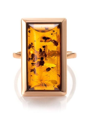 Bold Gold-Plated Ring With Cognac Amber The Chelsea, Ring Size: 12 / 21.5, image , picture 4