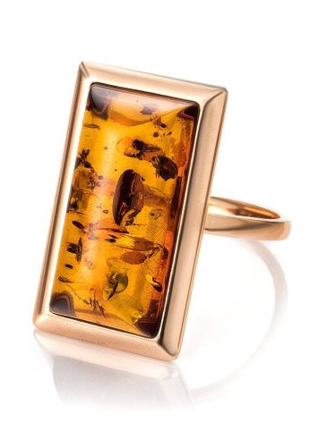 Bold Gold-Plated Ring With Cognac Amber The Chelsea, Ring Size: 12 / 21.5, image , picture 5