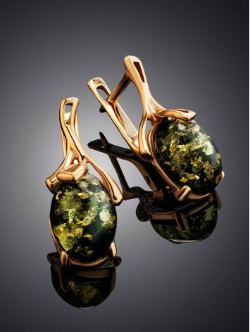 Gold-Plated Earrings With Green Amber The Crocus, image , picture 2