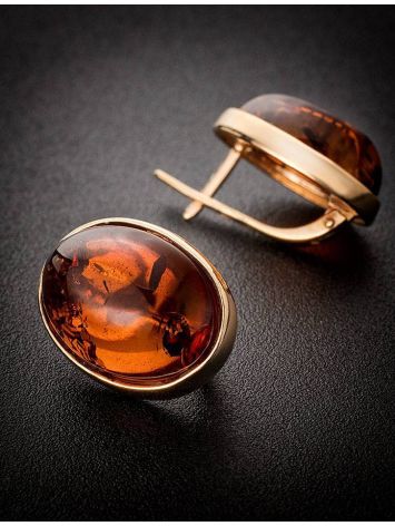Gold-Plated Earrings With Cognac Amber The Goji, image , picture 2