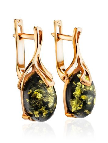 Gold-Plated Earrings With Green Amber The Crocus, image , picture 3