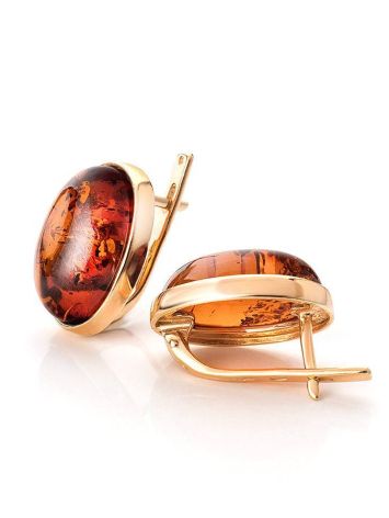 Gold-Plated Earrings With Cognac Amber The Goji, image , picture 4