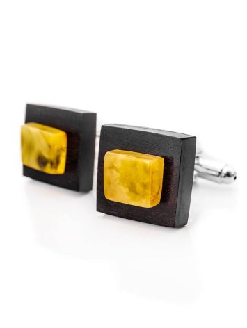 Geometric Wooden Cufflinks With Amber The Indonesia, image , picture 3