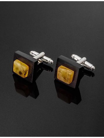 Geometric Wooden Cufflinks With Amber The Indonesia, image , picture 2