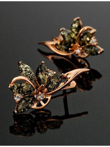 Amber Earrings In Gold-Plated Silver with Crystals The Lotus, image , picture 2