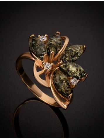 Bold Green Amber Ring In Gold-Plated Silver With Crystals The Verbena, Ring Size: 13 / 22, image , picture 2