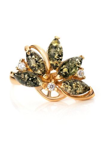 Bold Green Amber Ring In Gold-Plated Silver With Crystals The Verbena, Ring Size: 13 / 22, image , picture 3