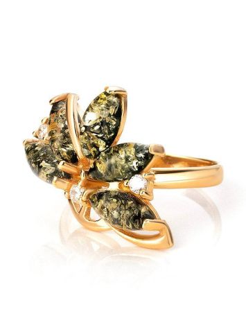 Bold Green Amber Ring In Gold-Plated Silver With Crystals The Verbena, Ring Size: 13 / 22, image , picture 4