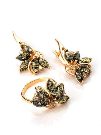Amber Earrings In Gold-Plated Silver with Crystals The Lotus, image , picture 5