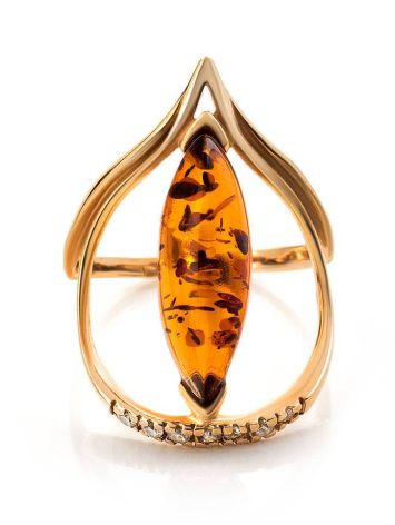 Gold-Plated Ring With Cognac Amber And Champagne Crystals The Raphael, Ring Size: 5.5 / 16, image , picture 5