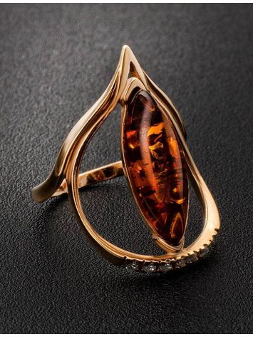 Gold-Plated Ring With Cognac Amber And Champagne Crystals The Raphael, Ring Size: 5.5 / 16, image , picture 2