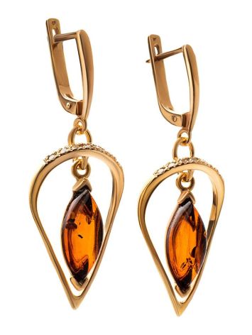 Gold Plated Earrings With Cognac Amber And Champagne Crystals The Raphael, image , picture 4