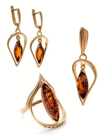 Gold Plated Earrings With Cognac Amber And Champagne Crystals The Raphael, image , picture 6