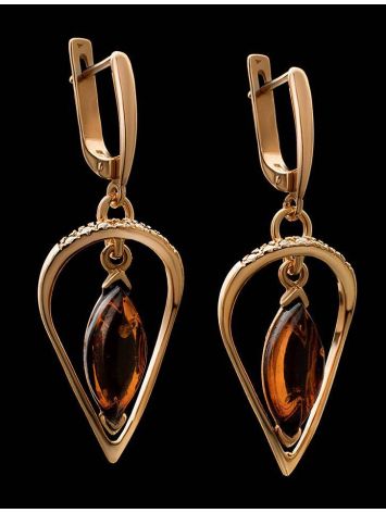 Gold Plated Earrings With Cognac Amber And Champagne Crystals The Raphael, image , picture 3